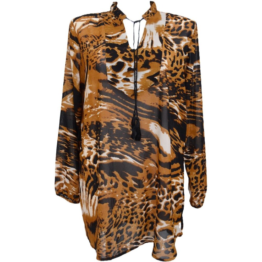 MetroStyle PLUS XXL Animal Print Hi-Low Flowy Blouse Tunic Top Safari Leopard